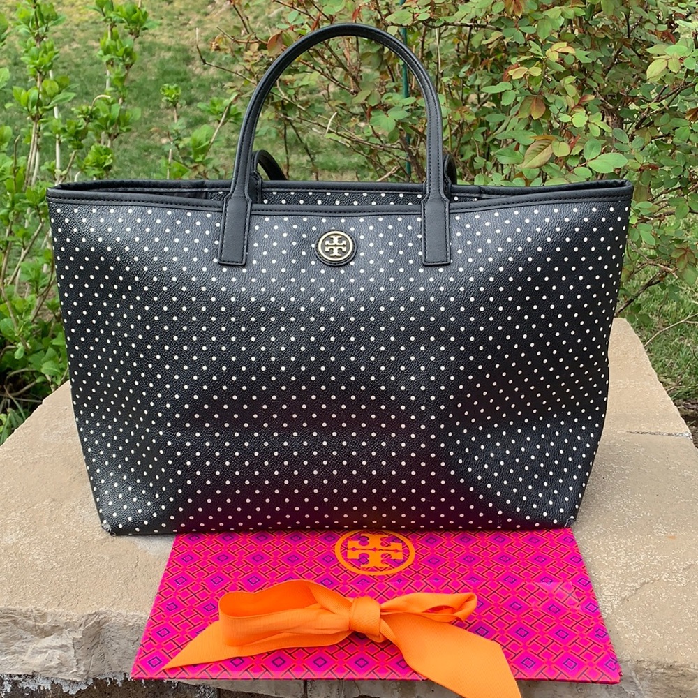 Tory Burch Kerrington Tote. Black with polka dots